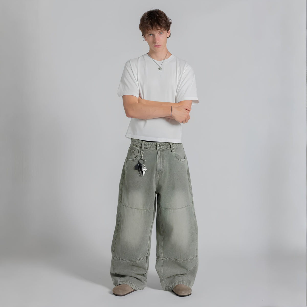 PANEL DENIM JEANS - WASHED GREEN